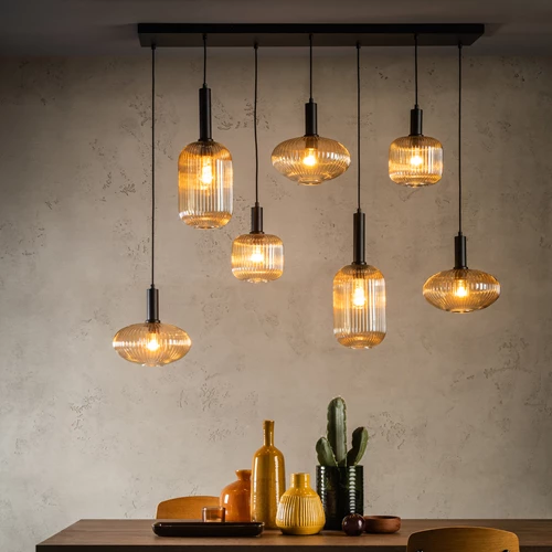 Lucide MALOTO - Hanglamp - 7xE27 - Amber - sfeer 1